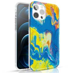 Custodia a colori Kingxbar Watercolor Series per iPhone 12 Pro / iPhone 12 gialloblu