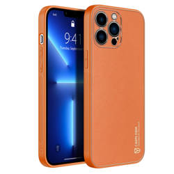 Elegantný Puzdro Dux Ducis Yolo z ekologickej kože iPhone 13 Pro Max oranžový