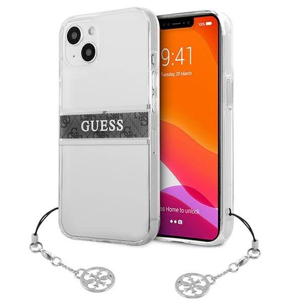 GUESS Apple iPhone 13 Mini 4G šedý remienok Charm Puzdro priehľadné pevné puzdro