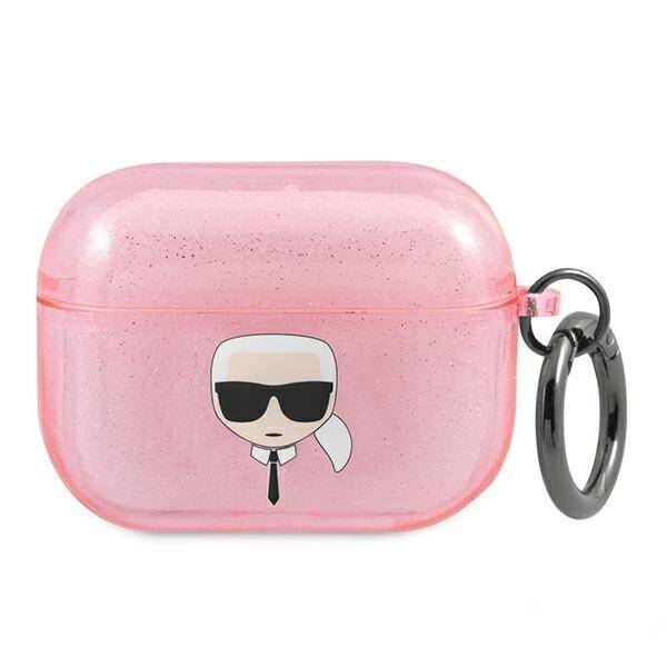 KARL Puzdro Apple AirPods Pro Cover Glitter Karl`s Head Pink Case