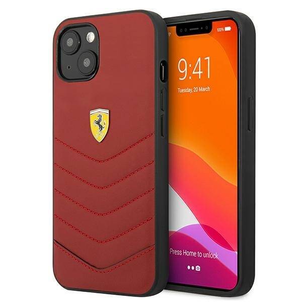 Puzdro FERRARI Apple iPhone 13 Mini Off Track prešívané červené pevné puzdro