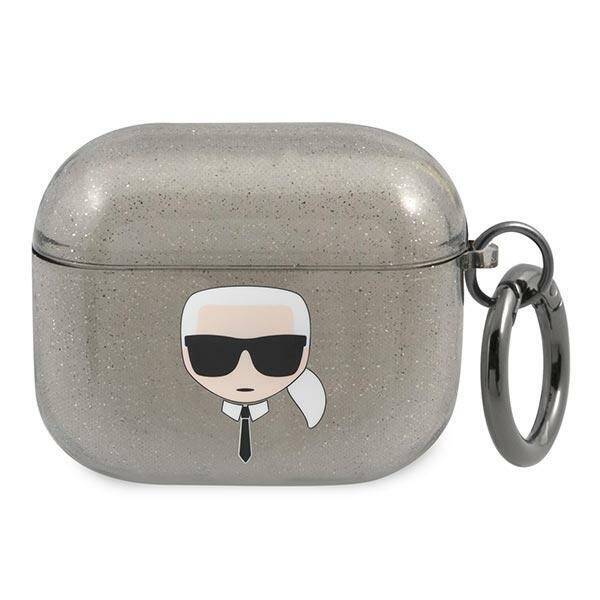  KARL LAGERFELD  Funda de los AirPods 3 Glitter Karl`s Head Negro