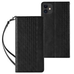 Estuche con correa magnética para iPhone 13 Estuche tipo billetera + Mini cordón colgante Negro