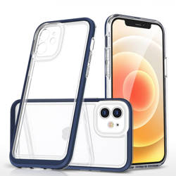 Funda transparente 3 en 1 para iPhone 12 con marco de gel azul