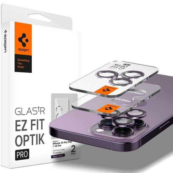 PROTECTOR DE CÁMARA Spigen OPTIK.TR "EZ FIT" PROTECTOR DE CÁMARA 2-PACK IPhone 14 PRO / 14 PRO MAX DEEP PURPLE