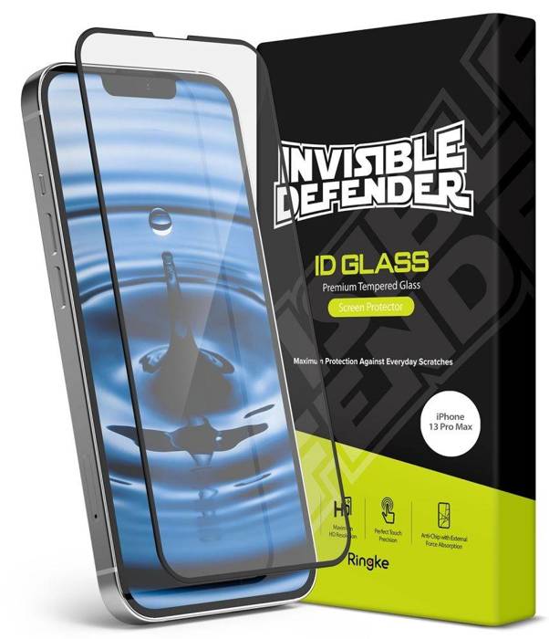 Ringke Invisible Defender ID Full Glass Tempered Glass Tough Screen Protector Full Coveraged with Frame for iPhone 13 Pro Max (G4as059) (case friendly)